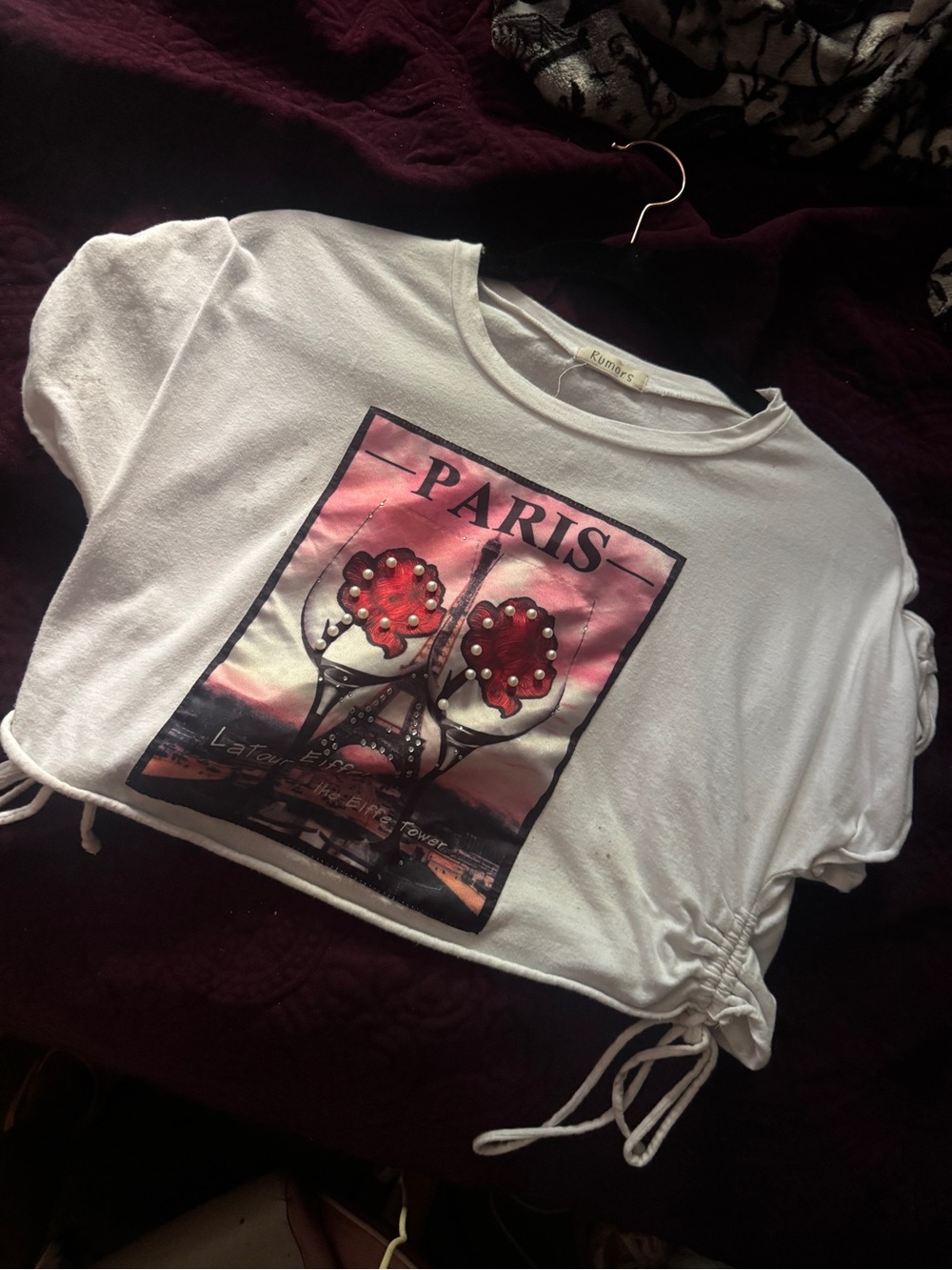 White Paris Graphic Crop Top with Red Detail - Women's